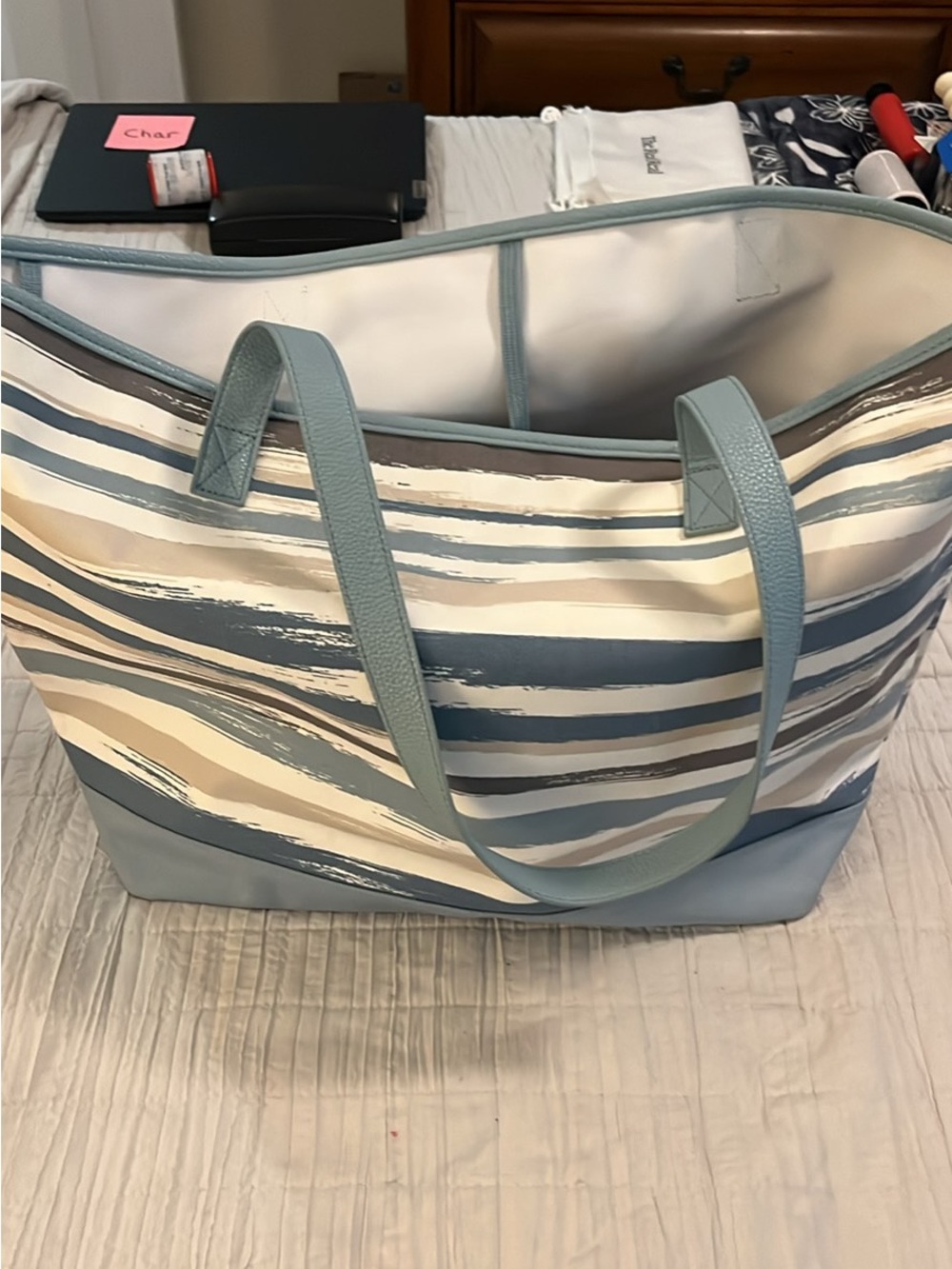 thirty-one Striped Blue, Cream & Tan Beach Tote